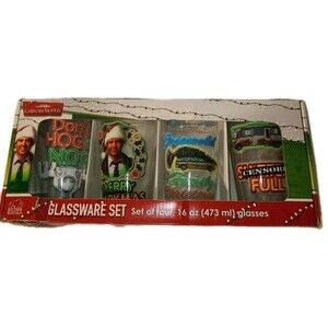 Christmas Vacation Glassware 4 Pack 16 Ounce Chevy Chase National Lampoon's Cups